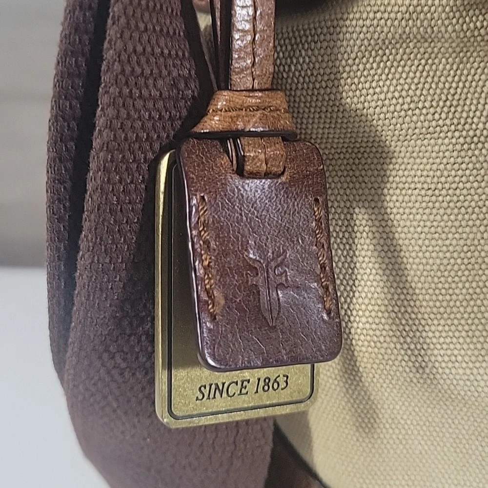Frye Distressed Canvas and Leather Messenger Bag in Beige and Brown - Men